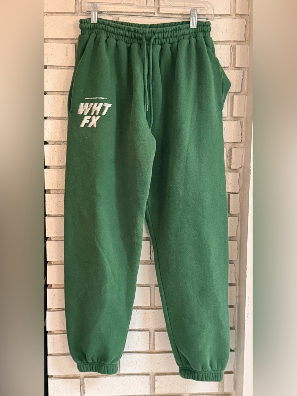 White Fox Green Oversized Fleece Jogger Sweatpants Logo Pocket Lounge Size M
